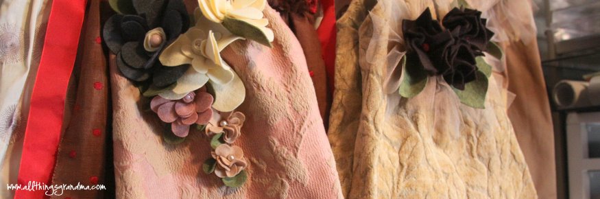 Upholstery Fabric Bags with Felt Flowers